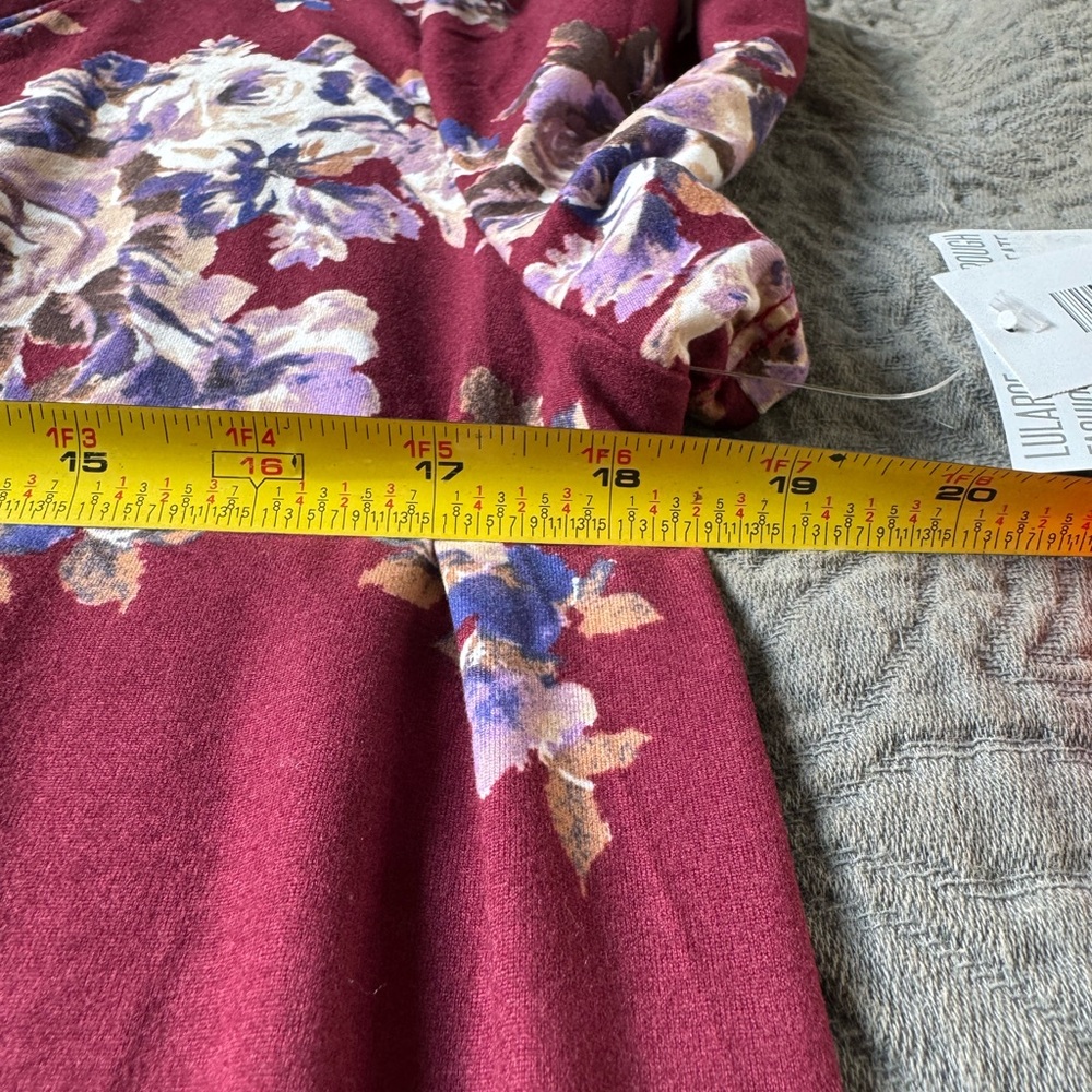 LuLaRoe Burgundy Floral V-Neck Blouse - Picture 5 of 5